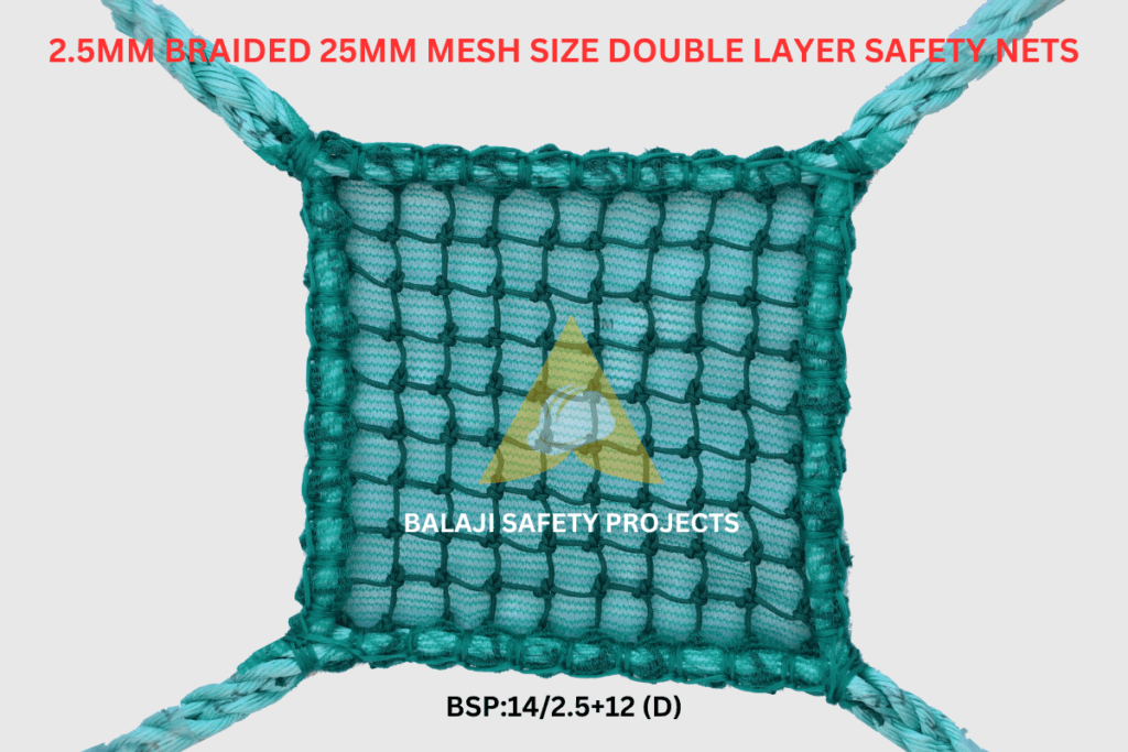 Industrial Braided Construction Safety Nets Manufacturer 2.5mm Braided 25mm Mesh Size Double Layer Safety Nets