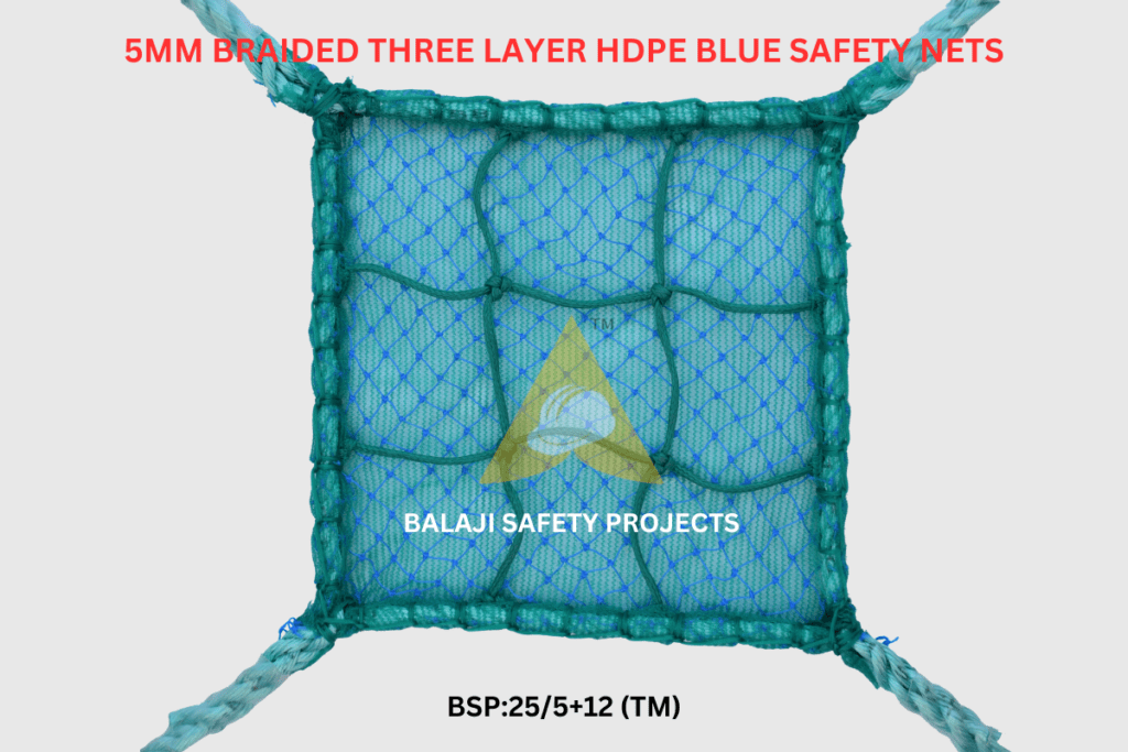 5mm Braided Three Layer HDPE Blue Safety Nets