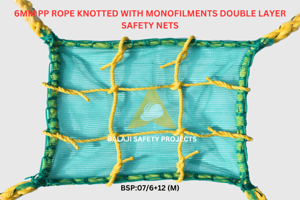 Industrial PP Rope Safety Nets Manufacturer 6mm PP Rope Knotted with Monofilments Double Layer Safety Nets
